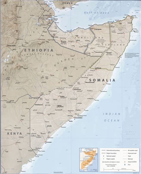 Large detailed political and administrative map of Somalia with relief ...