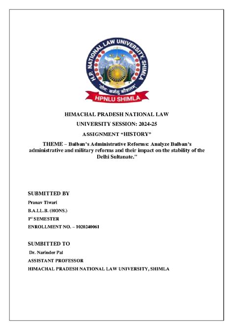 HIMACHAL PRADESH NATIONAL LAW UNIVERSITY: ASSIGNMENT ON ADMINISTRATIVE ...