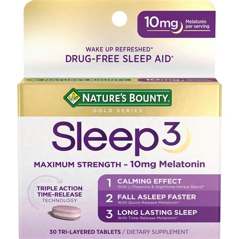 Nature's Bounty Sleep3 Melatonin 10 Mg, Maximum Strength Drug-Free ...