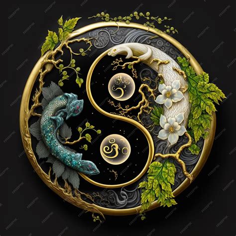 Premium Photo | A drawing of a yin yang with a dragon and a dragon on it.