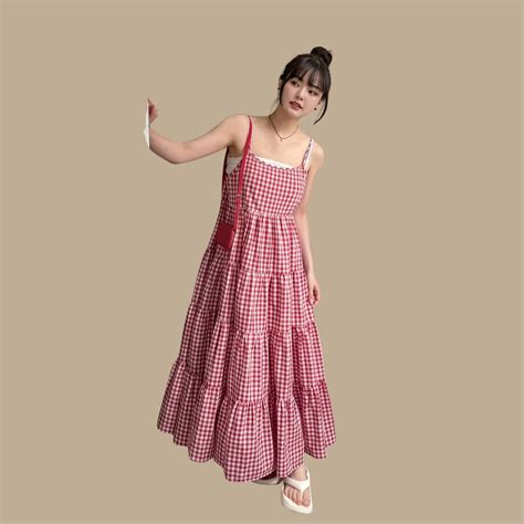 Flowy Tiered Cotton Checkered Maxi Dress – Nine99 Store