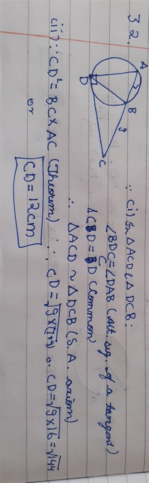 In the adjoining figure, CBA is a secant and CD is tangentto the circle ...