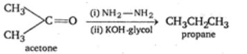 The reaction, CH3COCH3 xrightarrow[(ii) KOH glcol](i) NH2NH2CH3CH2CH3 ...