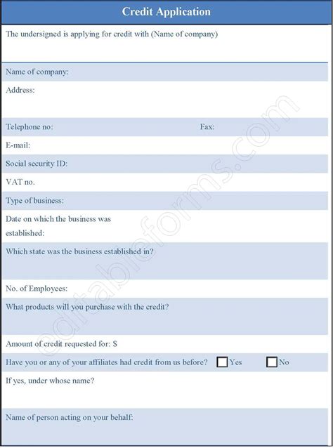 Image result for Credit Application Form Template