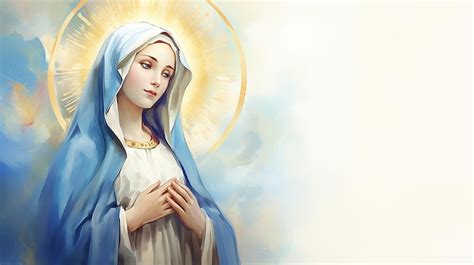 Holy mary mother of god virgin mary on blue white background with copy ...