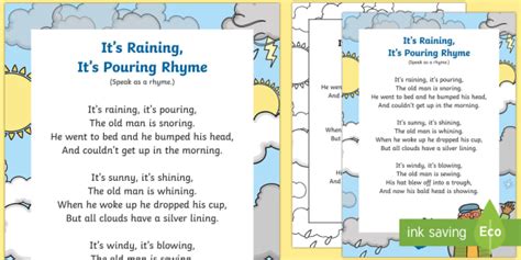 It's Raining, It's Pouring Rhyme (teacher made)