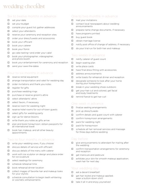 Image result for Full Wedding Checklist