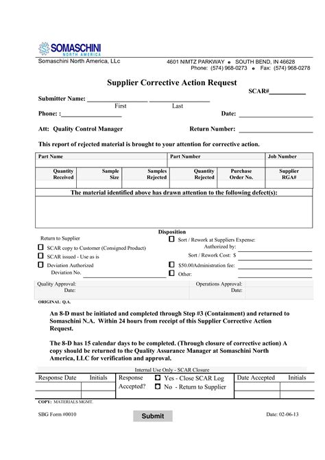Supplier Corrective Action Request Template