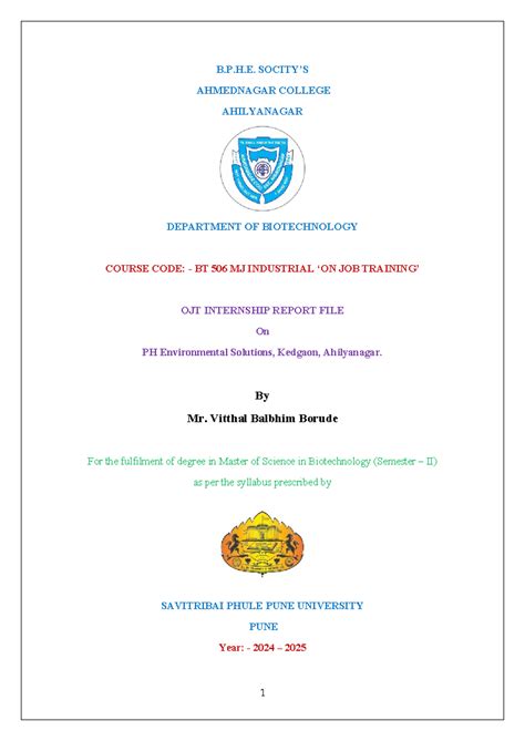 BT 506 MJ Industrial OJT Internship Report on PH Environmental ...