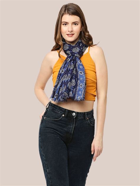 Blue & White Indigo Printed Cotton Stole – Dupatta Bazaar