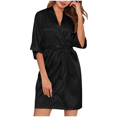 Nmnitkp Womens Silk Robe Satin Robe Silky Kimono Lace Bathrobe ...