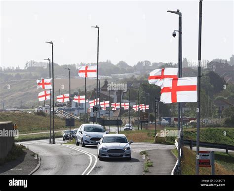 Sheerness, Kent, UK. 11th Sep, 2025. A line of St George Cross flags ...