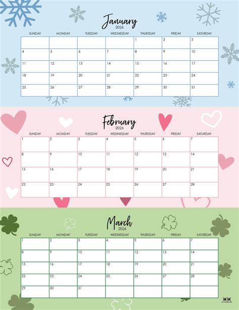 2026 Three Month/Quarterly Calendars - 36 FREE Cals | Printabulls