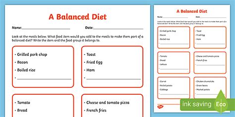 Balanced Diet Activity - Importance of Eating Balanced Meals