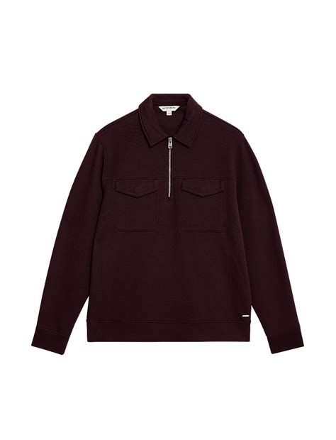 Buy Cotton Rich Textured Half Zip Sweatshirt at Marks & Spencer