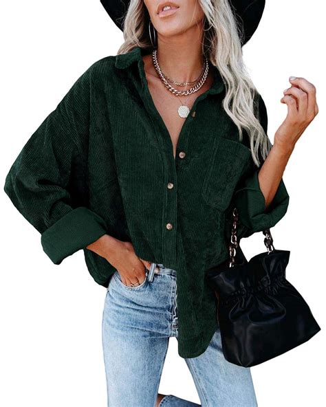 Buy Womens Corduroy Shirt Button Down Long Sleeve Oversized Ribbed ...