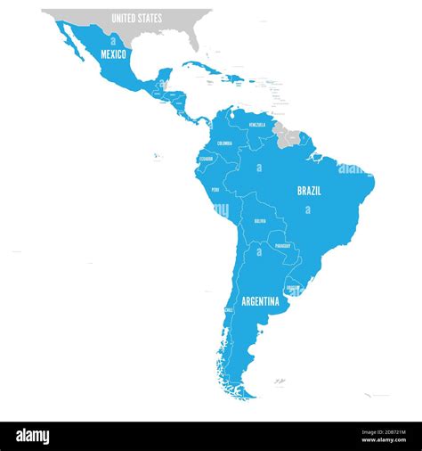 Political map of Latin America. Latin american states blue highlighted ...