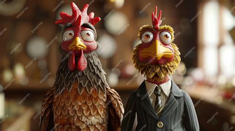 Premium Photo | Cartoon characters of a Chicken and a rooster 3d ...