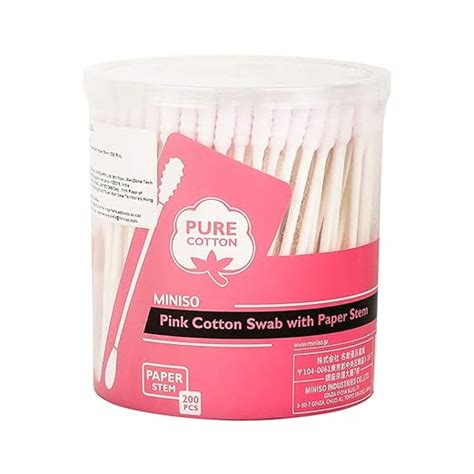 MINISO Pink Cotton Swab with Paper Stem (Round+Spiral Tip End), Cotton ...
