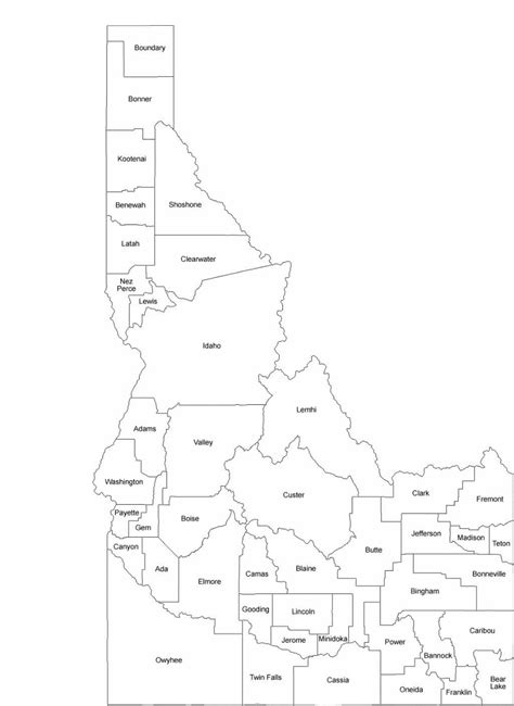 Idaho County Map with County Names Free Download