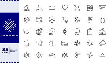 Pixel perfect winter cold season line editable icon set winter icon set ...
