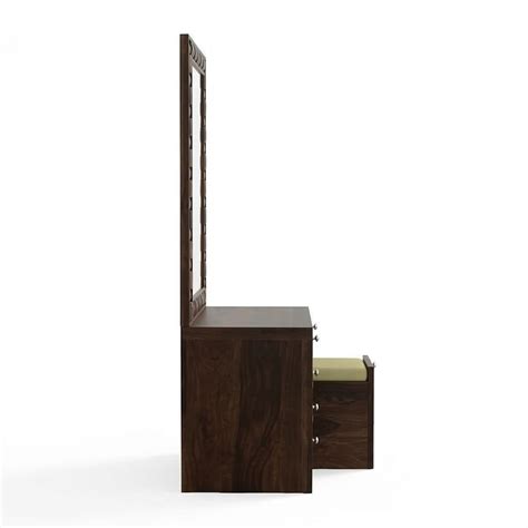 Solid Wood Dressing Table with Textured Panel Design & Storage Stool ...
