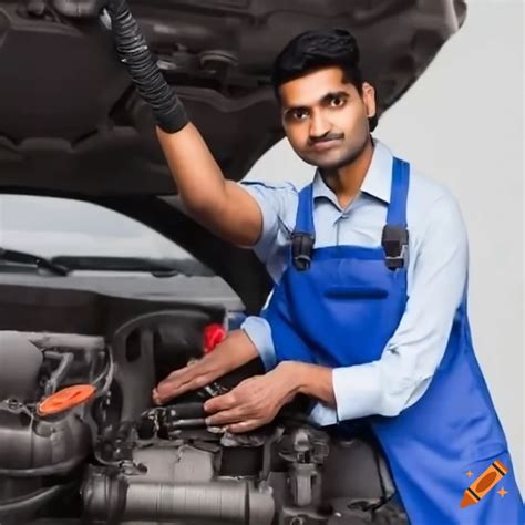 Indian mechanic fixing a car engine on Craiyon