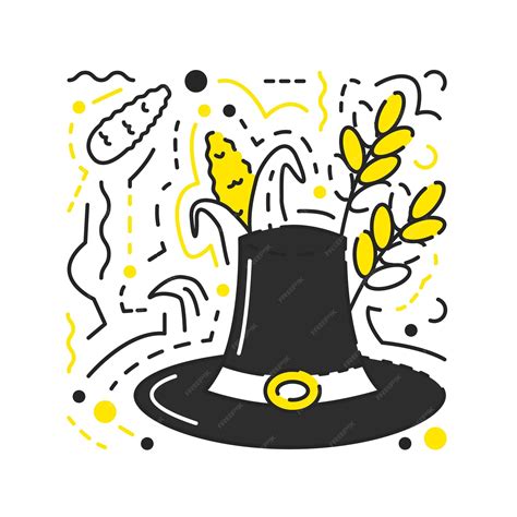 Premium Vector | Quaker hat with sweetcorn and ears of wheat isolated on white thanksgiving ...