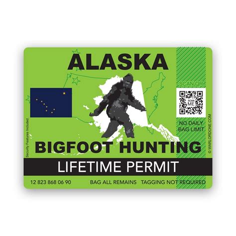 Alaska Bigfoot Hunting Permit Sticker Decal - Self Adhesive Vinyl ...