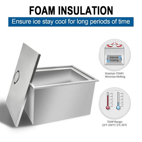 Buy KODOM Drop-in Ice Chest 22L x 17W x 12H Inch Built in Ice Bin with Removable Cover SUS 304 ...