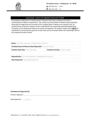Fillable Online VACATION / LEAVE OF ABSENCE REQUEST FORM Fax Email ...