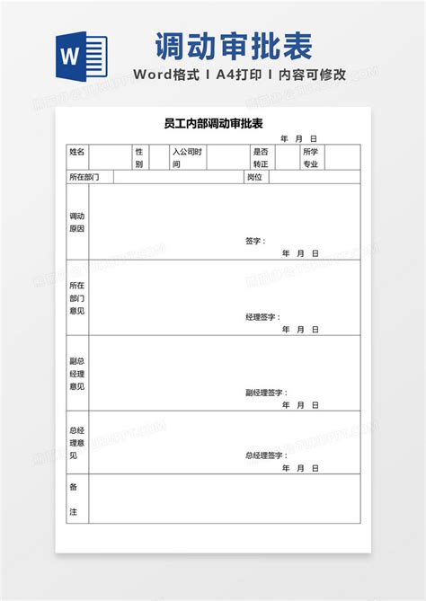 员工内部调动审批表WORD模板下载_审批表_图客巴巴