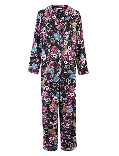 Buy Satin Leopard Floral Print Pyjama Set at Marks & Spencer