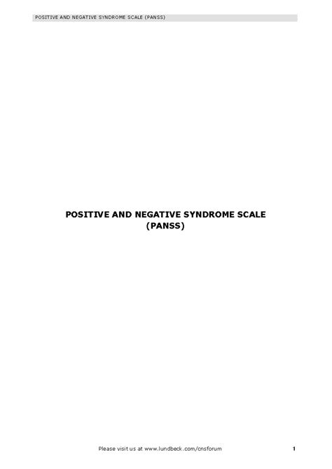 PANSS Assessment Guide: Positive and Negative Syndrome Scale - Studocu