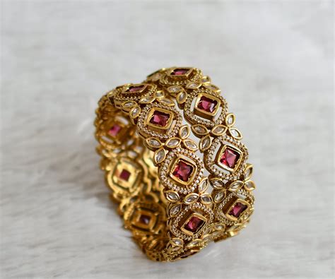 Matte finish cz white-magenta pink stone bangles(2.4) dj-48468 – dreamjwell