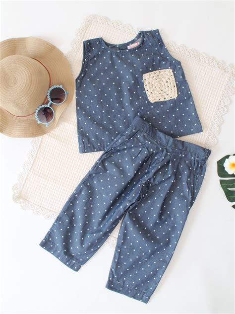 Qvink Crochet Pocket Detail Summer Co ord Pant Set - Blue