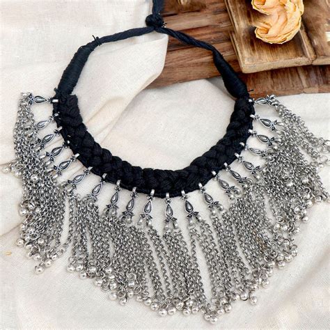 Buy Teejh Mitra Silver Oxidised Choker Necklace For Women Online