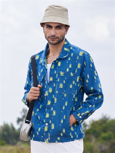 ₹1,749 | Campus Sutra men's Blue Heavy Distressed Denim Jacket ...