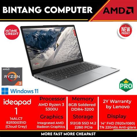 Jual LENOVO IP-1 14ALC7 82R30031ID Ryzen 3 5300U 8GB 512GB FHD W11 GREY ...