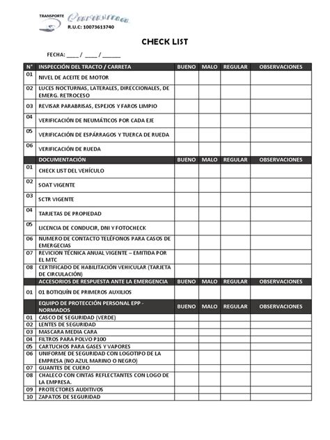 Vehicle Safety Checklist - How to create a Vehicle Safety Checklist ...