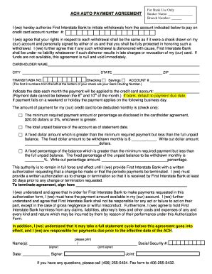 ACH Auto Payment Agreement - Blank Fillable Template | Fill Out, Print ...