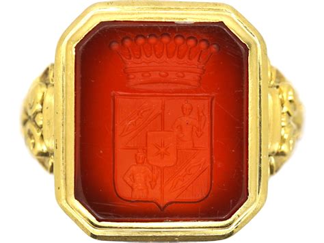 Spanish 19th Century 18ct Gold Signet Ring set with a Carnelian with ...