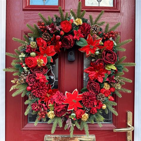Extra Large 70cm Luxury Artificial Christmas Door Wreath With Peonies ...