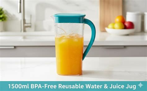 Lipzie (𝟏𝟓 𝐘𝐞𝐚𝐫𝐬 𝐖𝐚𝐫𝐫𝐚𝐧𝐭𝐲) Plastic Water & Juice Jug 1500ml, BPA-Free ...