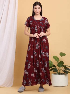 Buy Sweet Dreams Women Maroon Floral Printed Round Neck Nightdress (M ...