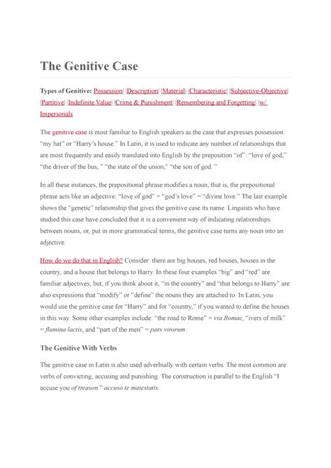 The Genitive Case - The Genitive Case Types of Genitive: Possession ...