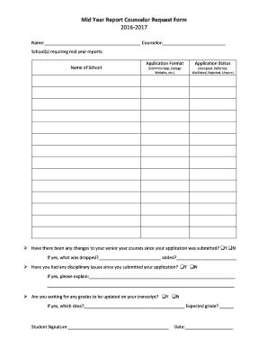 Fillable Online Mid Year Report Counselor Request Form 2016-2017 Fax ...