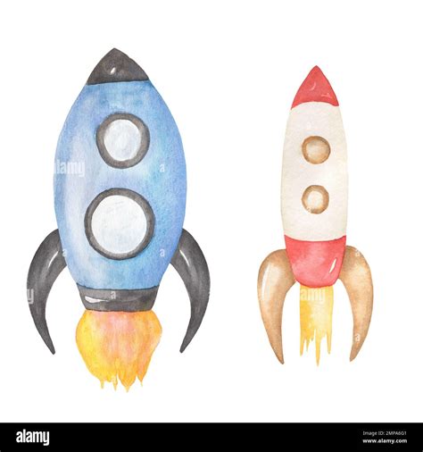 Watercolor spaceship illustration set, Cute cosmos transport clip art ...