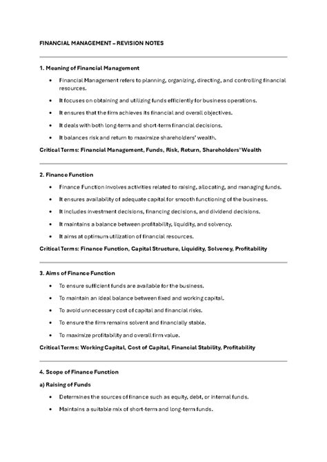 FIN 101: Financial Management Revision Notes and Key Concepts - Studocu