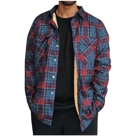 DDAPJ pyju Men's Sherpa Lined Flannel Shirt Jacket Long Sleeve Brushed ...